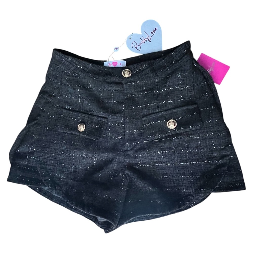 BuddyLove Black Sparkle Tweed‎ High-Waisted Shorts NWT Small